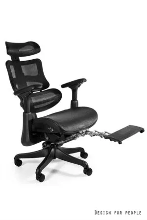 Fotel ergonomiczny ERGOTHRONE czarny z podnóżkiem, Unique