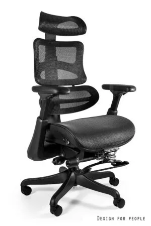 Fotel ergonomiczny ERGOTHRONE czarny z podnóżkiem, Unique