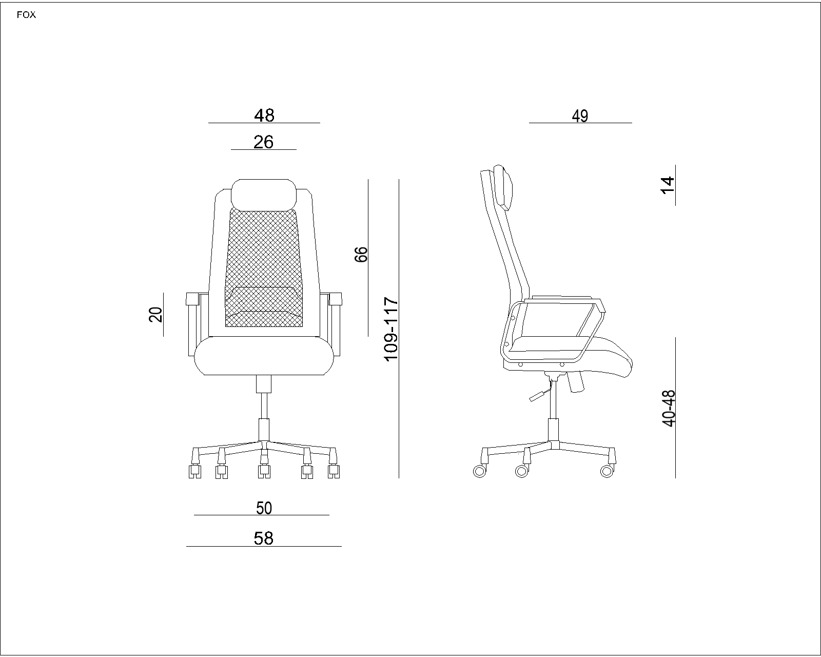 FOX fotel biurowy biały stelaż, czarny lub szary, siatka/tkanina - obrazek 5