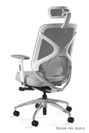 Fotel ergonomiczny HERO biurowy, biały, szary, siatka lub tkanina Unique