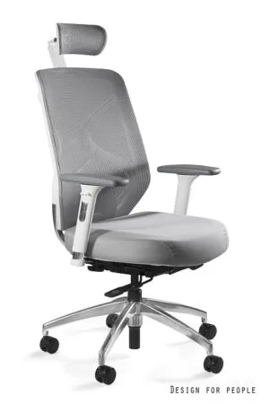 Fotel ergonomiczny HERO biurowy, biały, szary, siatka lub tkanina Unique