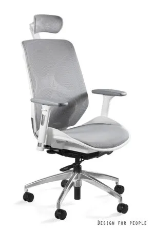 Fotel ergonomiczny HERO biurowy, biały, szary, siatka lub tkanina Unique