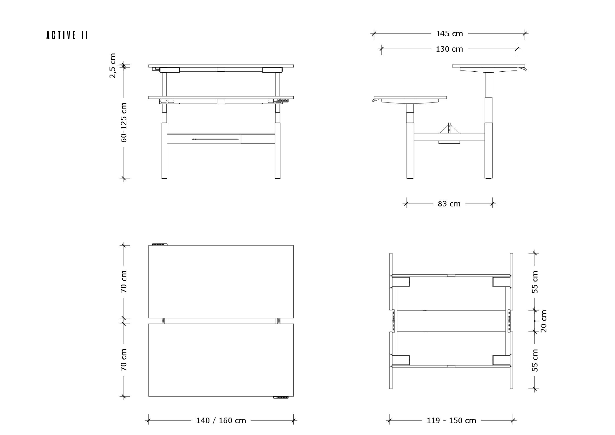 Podwójne biurko elektryczne ACTIVE II, czarny stelaż, blat 4 kolory - obrazek 6