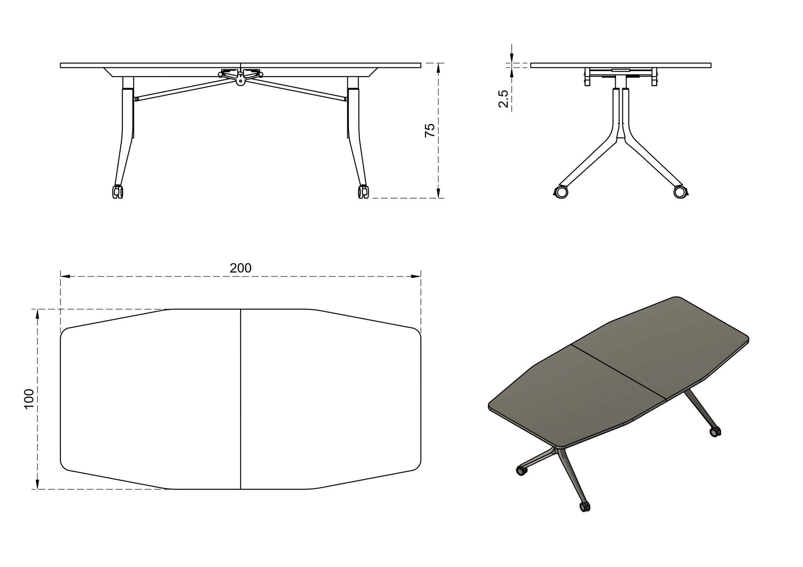 Biurko mobilne CARL Table, składane, biały stelaż, blat 2 kolory, Unique