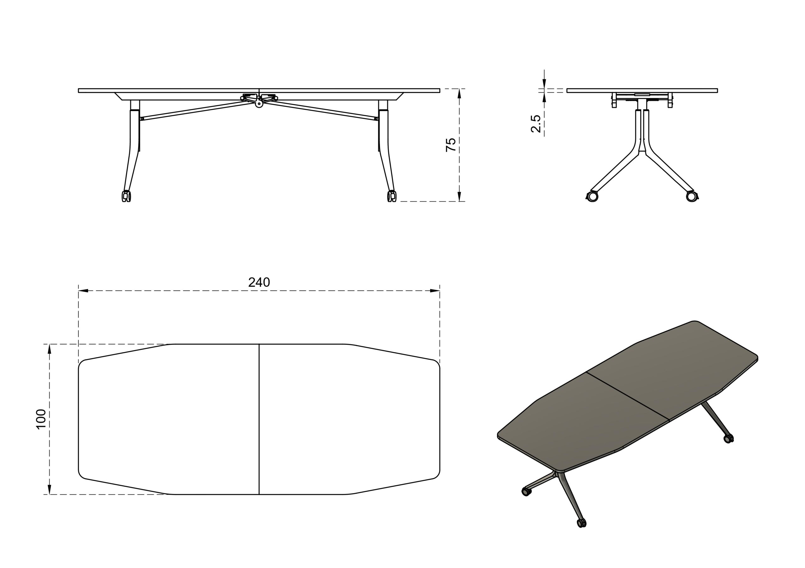 Biurko mobilne CARL Table, składane, biały stelaż, blat 2 kolory, Unique