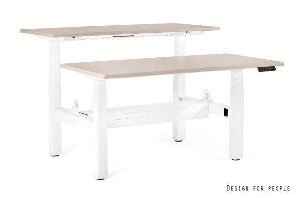 FIGHTER DOUBLE DESK podwójne biurko elektryczne, biały stelaż, blat 4 kolory