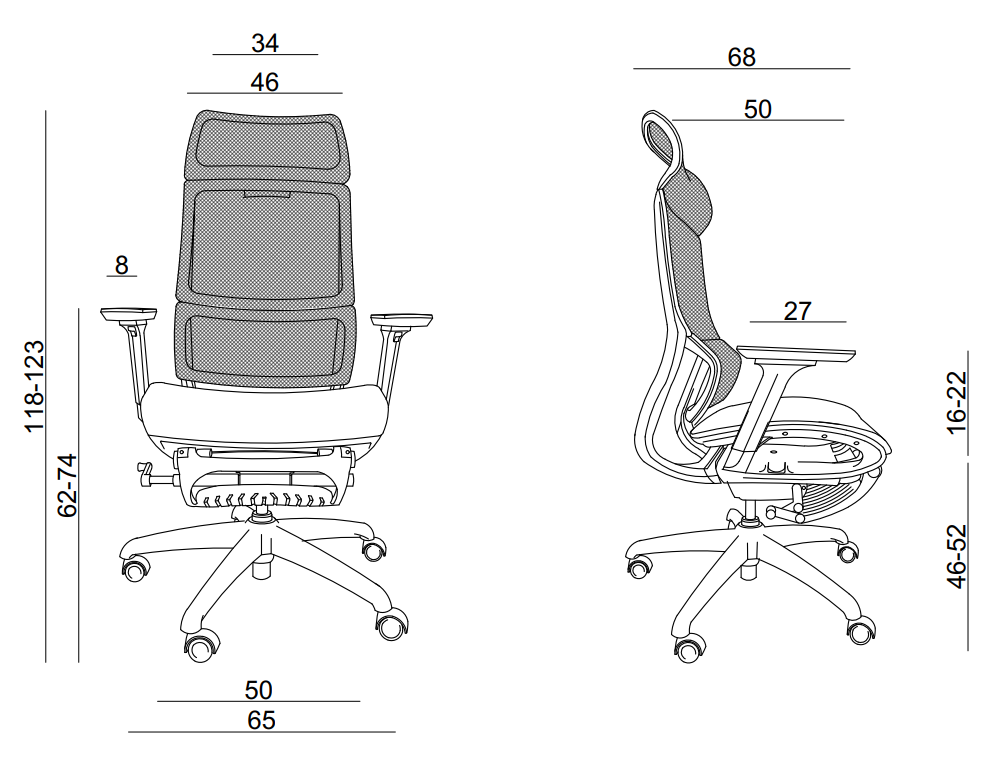Fotel biurowy SPACE, ergonomiczny, tkanina, czarny, wysuw podnóżka, Unique