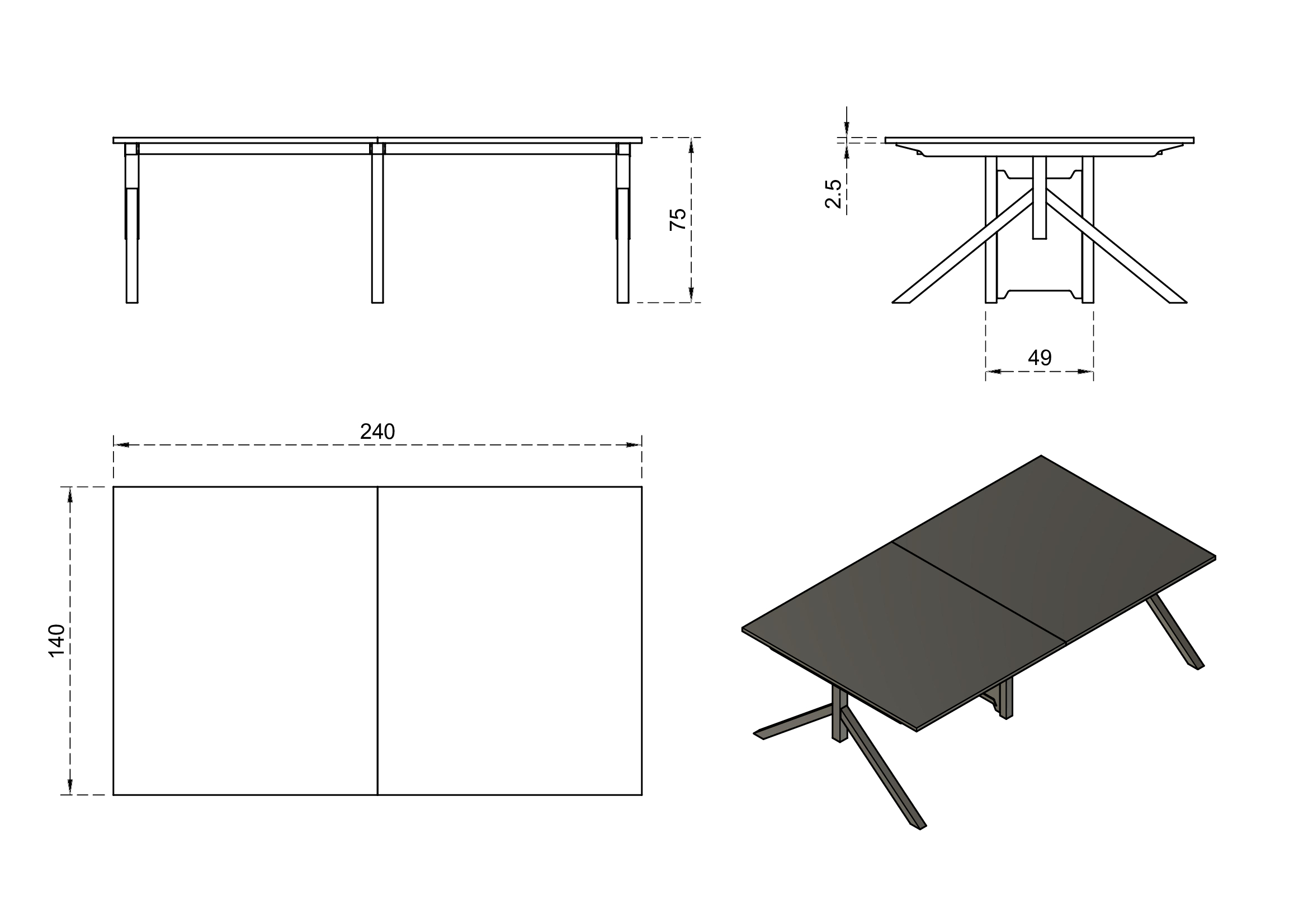 MARS Workstation 4, stelaż i 2 blaty, biurko 4-osobowe - obrazek 2